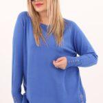 Chabrowy sweter damski z ozdobnymi guzikami