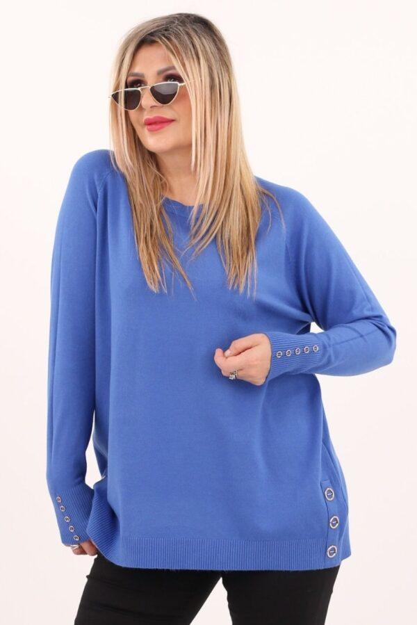 Chabrowy sweter damski z ozdobnymi guzikami
