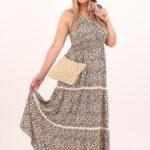 Czarno-żółta sukienka w kwiaty na ramiączkach