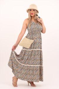 Czarno-żółta sukienka w kwiaty na ramiączkach