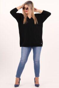 Czarny sweter w serek damski