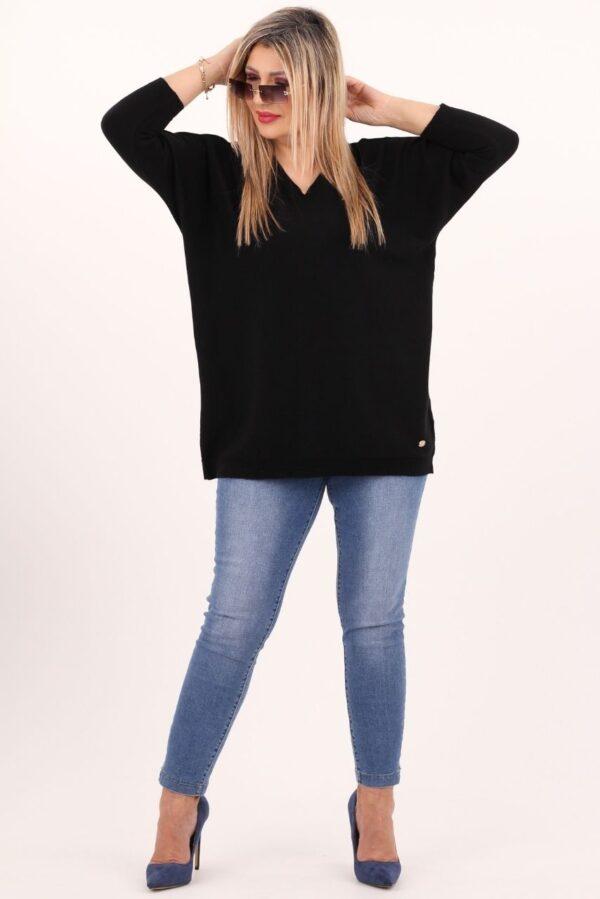 Czarny sweter w serek damski