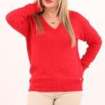 Czerwony sweter damski ażurowy