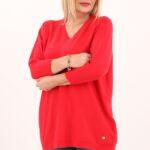 Czerwony sweter w serek damski