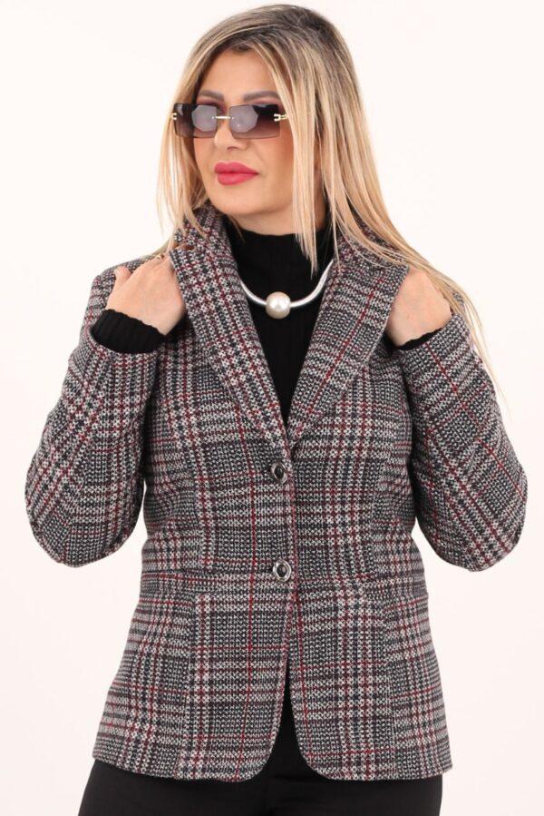 Damska marynarka w kratę bordowa