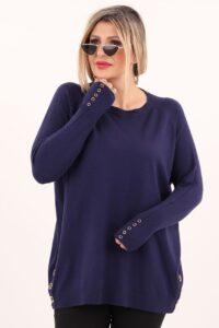 Granatowy sweter damski z ozdobnymi guzikami