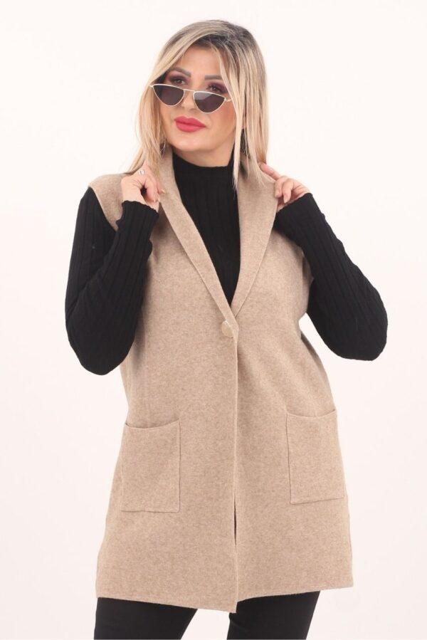 Kamizelka w dużym rozmiarze beżowa dzianinowa dla kobiet