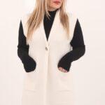 Kamizelka w dużym rozmiarze biała dzianinowa dla kobiet