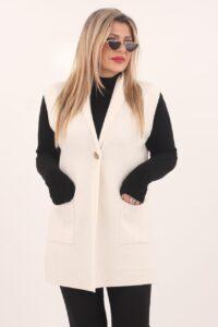 Kamizelka w dużym rozmiarze biała dzianinowa dla kobiet