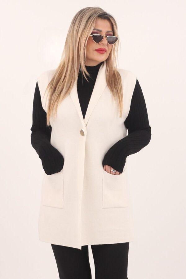 Kamizelka w dużym rozmiarze biała dzianinowa dla kobiet