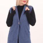 Kamizelka w dużym rozmiarze niebieska dzianinowa dla kobiet