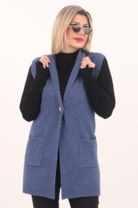 Kamizelka w dużym rozmiarze niebieska dzianinowa dla kobiet