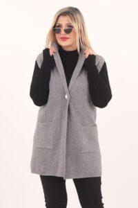 Kamizelka w dużym rozmiarze szara dzianinowa dla kobiet