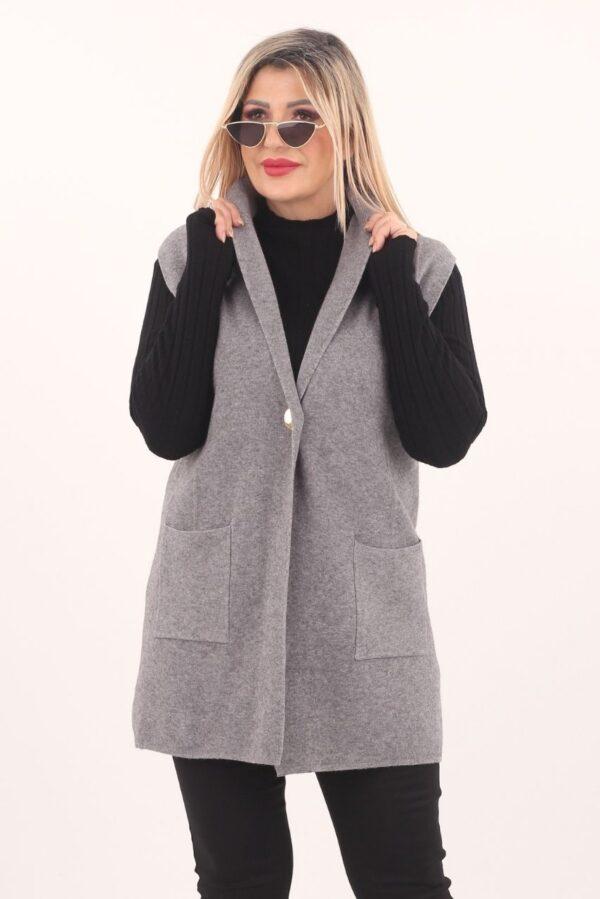 Kamizelka w dużym rozmiarze szara dzianinowa dla kobiet