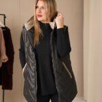 Czarny bezrękawnik damski z kapturem plus size 40-48, pikowana kamizelka w dużych rozmiarach