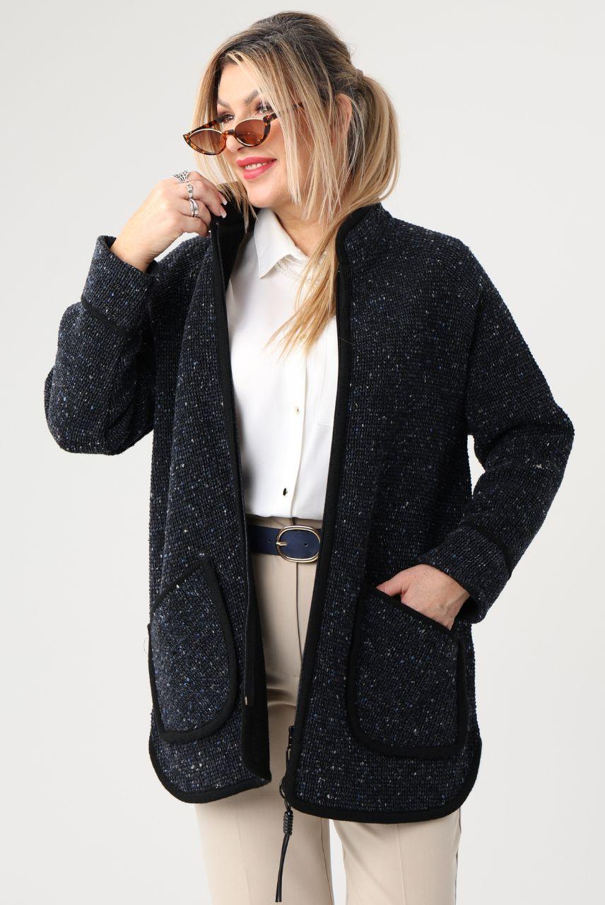 Kardigan czarny damski z kieszeniami i lamówką