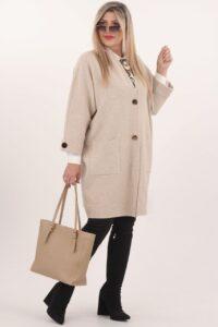 Kremowy kardigan damski elegancki długi