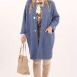 Niebieski kardigan damski elegancki długi