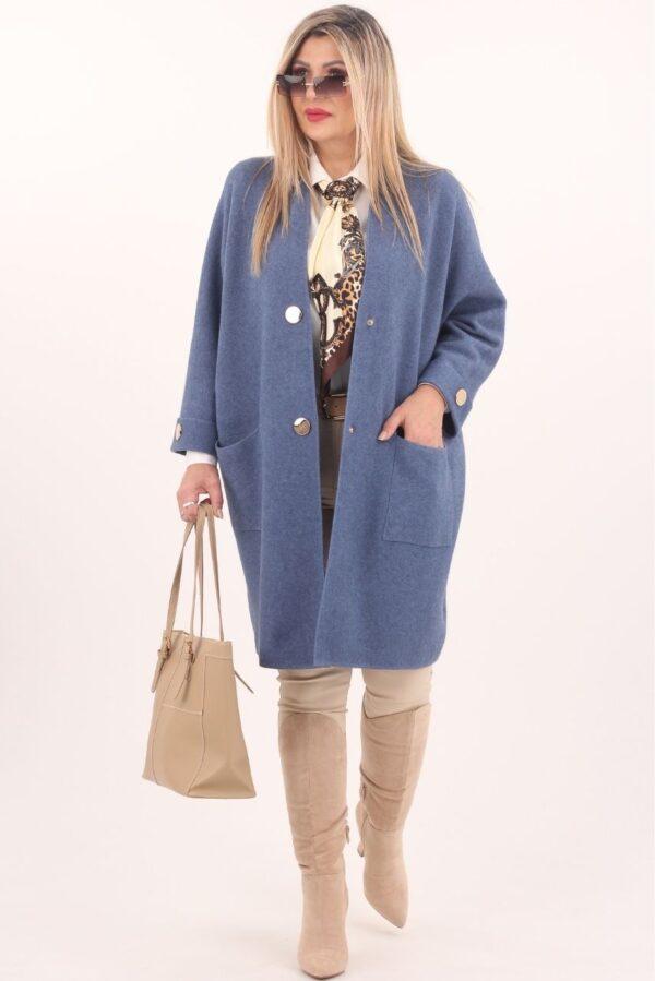 Niebieski kardigan damski elegancki długi