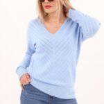 Niebieski sweter damski ażurowy