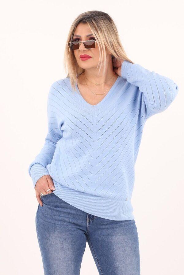 Niebieski sweter damski ażurowy