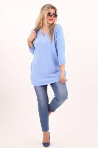 Niebieski sweter w serek damski