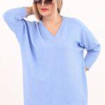 Niebieski sweter w serek damski