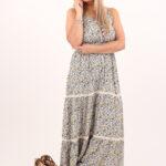 Niebiesko-żółta sukienka w kwiaty na ramiączkach