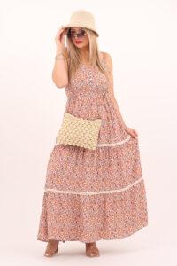 Letnia brązowa bawełniana sukienka z guzikami