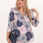 Bluzka damska XXL różowo-granatowa – moda dla puszystych