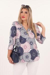 Bluzka damska XXL różowo-granatowa – moda dla puszystych
