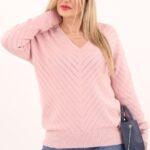 Różowy sweter damski ażurowy