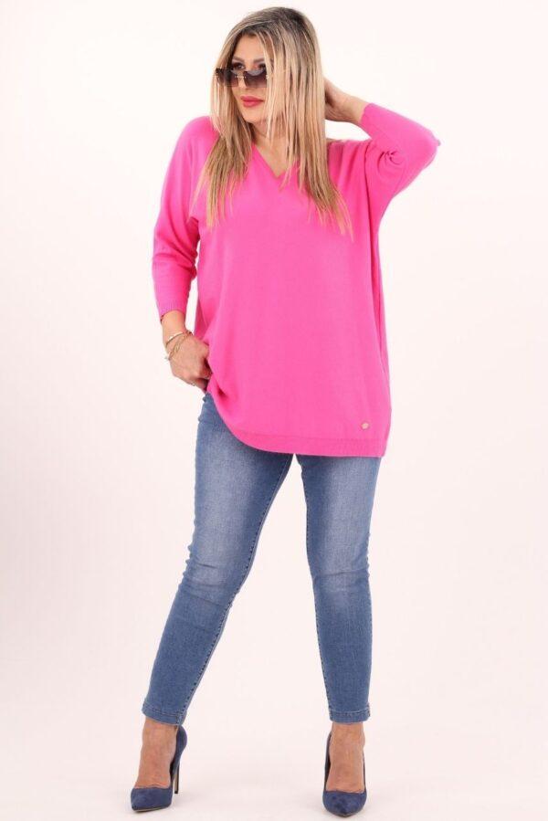 Różowy sweter w serek damski