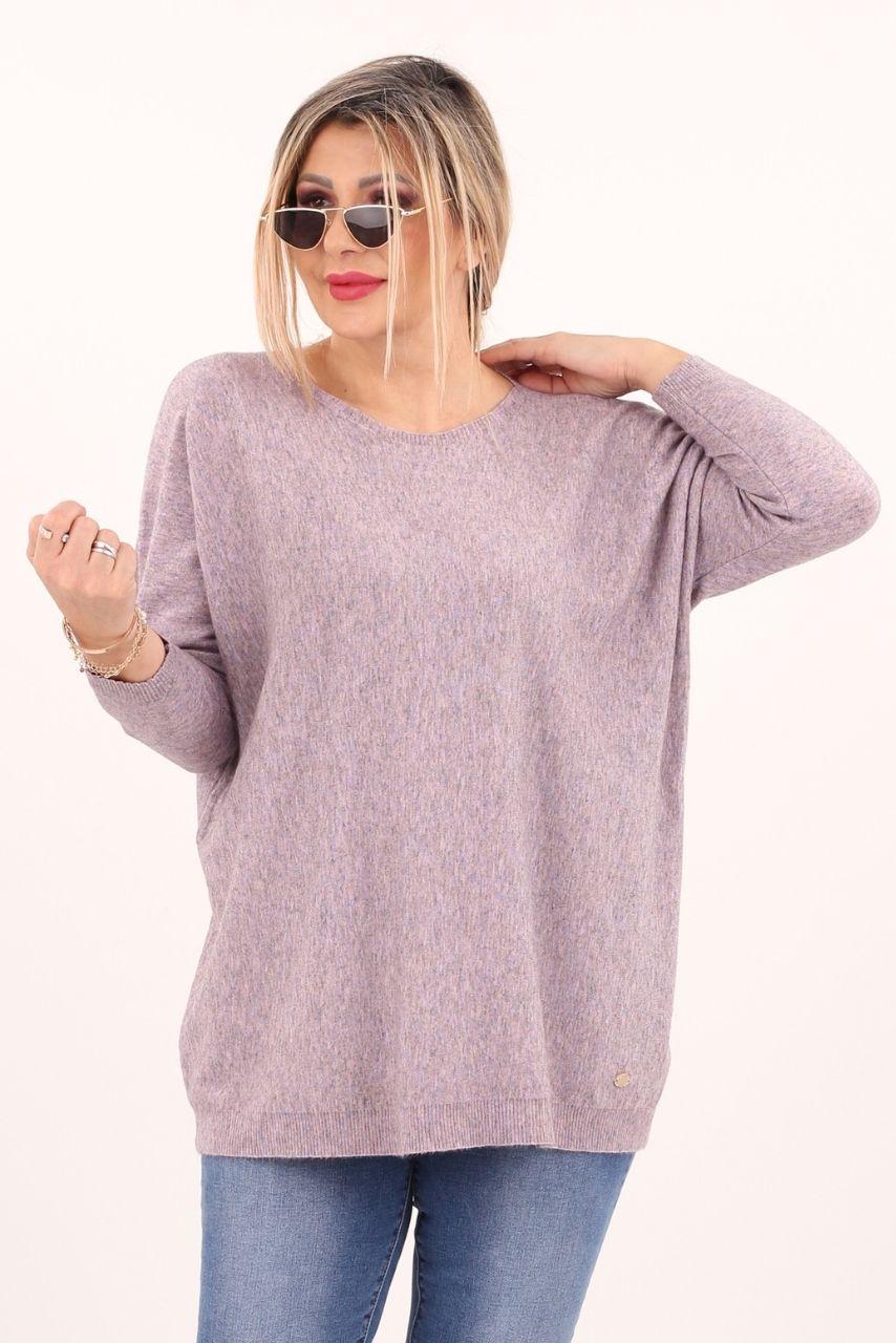 Różowy sweter z dekoltem w łódkę