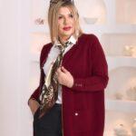 sweter rozpinany plus size w kolorze bordowym