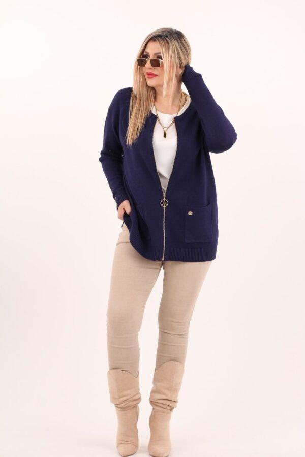 sweter rozpinany plus size w kolorze granatowym