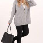 sweter rozpinany plus size w kolorze szarym