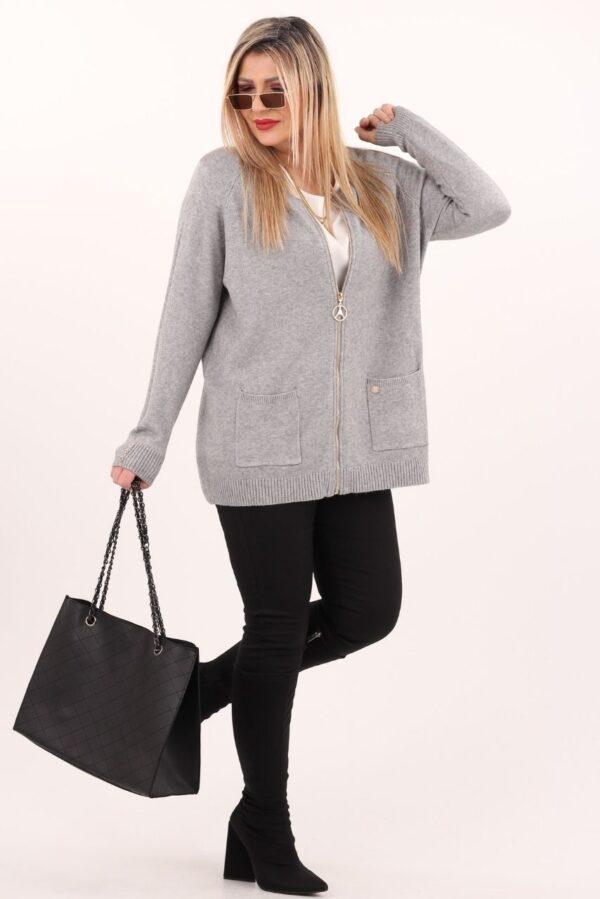 sweter rozpinany plus size w kolorze szarym