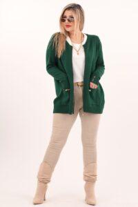 sweter rozpinany plus size w kolorze zielonym