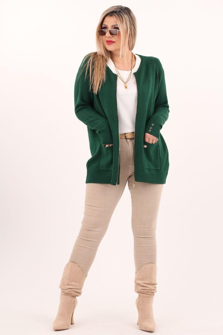 sweter rozpinany plus size w kolorze zielonym