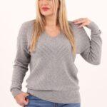 Szary sweter damski ażurowy