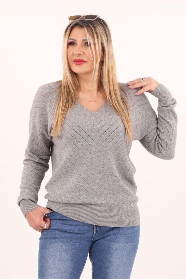 Szary sweter damski ażurowy