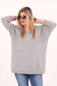 Szary sweter w serek damski