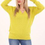 Żółty sweter damski ażurowy