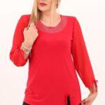 Bluzka z szyfonowym rękawem czerwona