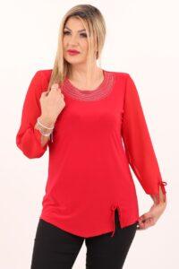 Bluzka z szyfonowym rękawem czerwona