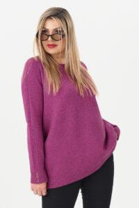 Ciepły sweter damski amarantowy oversize