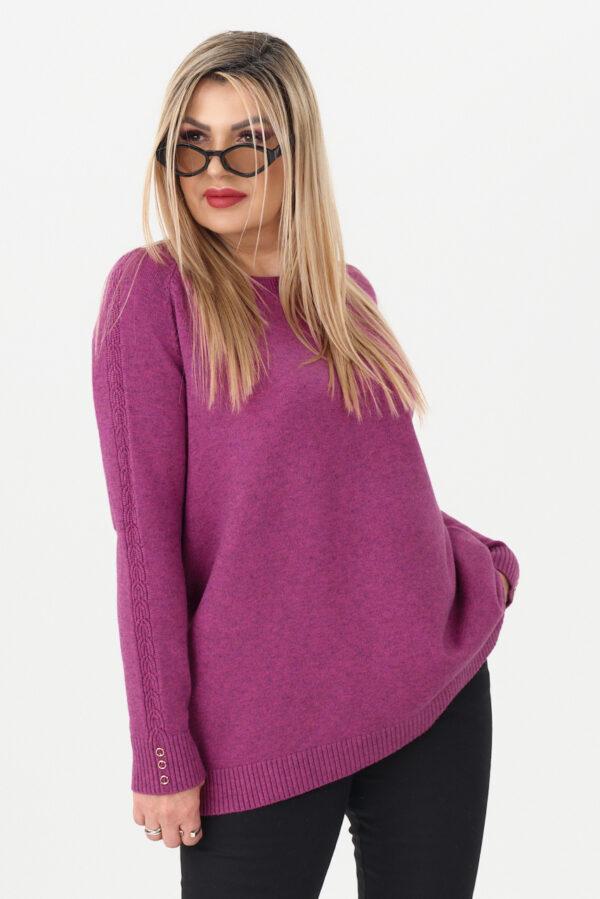 Ciepły sweter damski amarantowy oversize