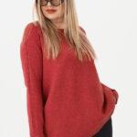 Ciepły sweter damski czerwony oversize