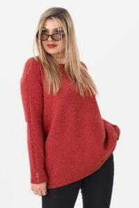 Ciepły sweter damski czerwony oversize